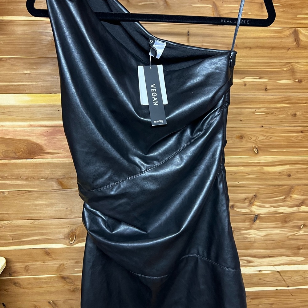 Black One-Shoulder Vegan Leather Dress